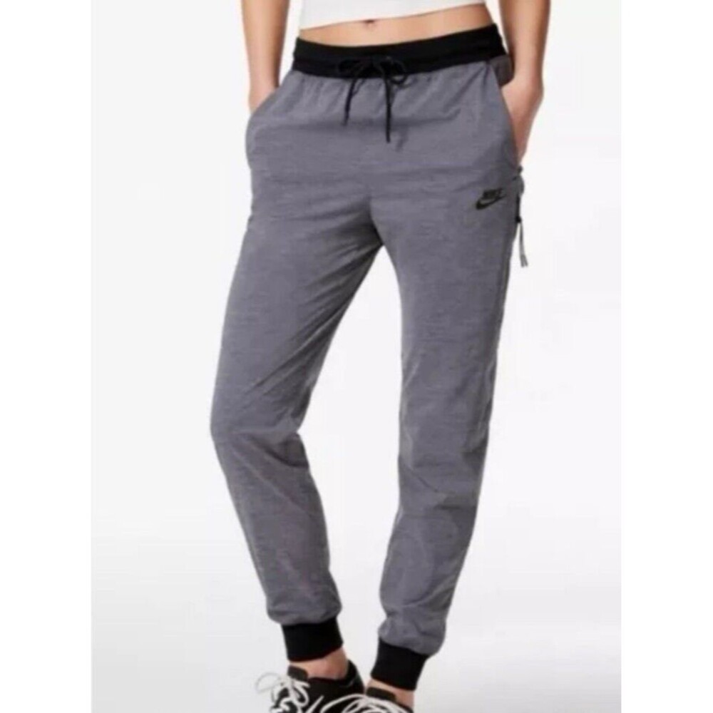 Nike L77647 Bonded Women's Woven Grey Tech Pants Drawstring Lightweight Size M